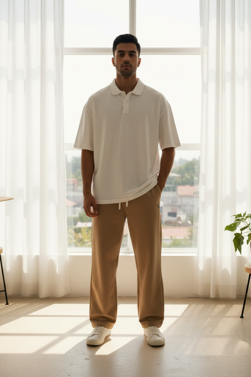 Men's Co-ord Set — Cream Shirt & Light Camel Trouser