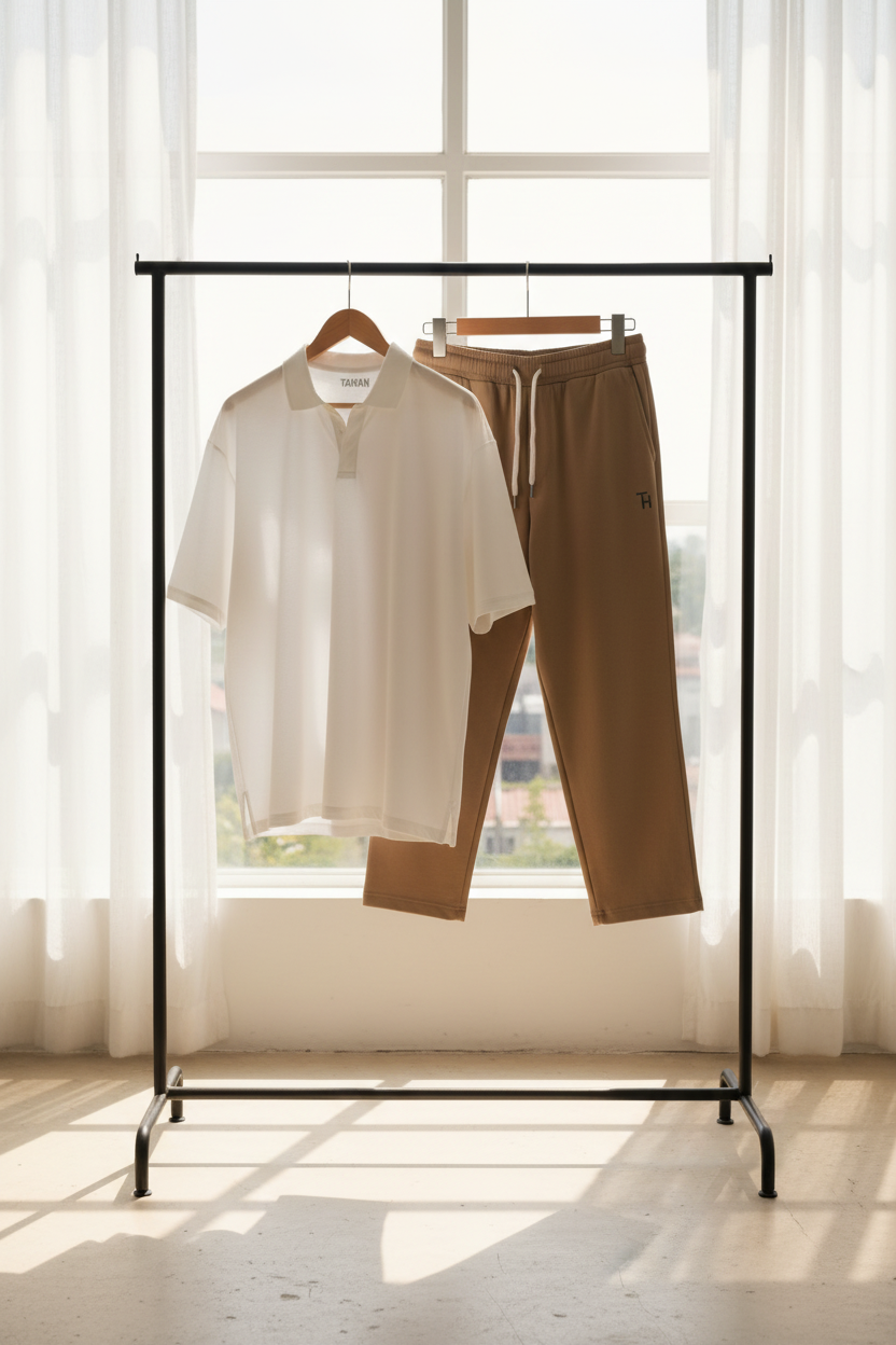 Men's Co-ord Set — Cream Shirt & Light Camel Trouser