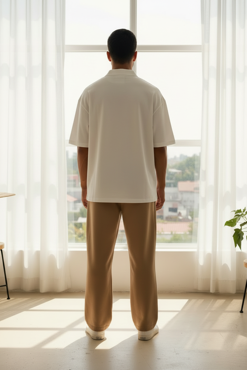 Men's Co-ord Set — Cream Shirt & Light Camel Trouser